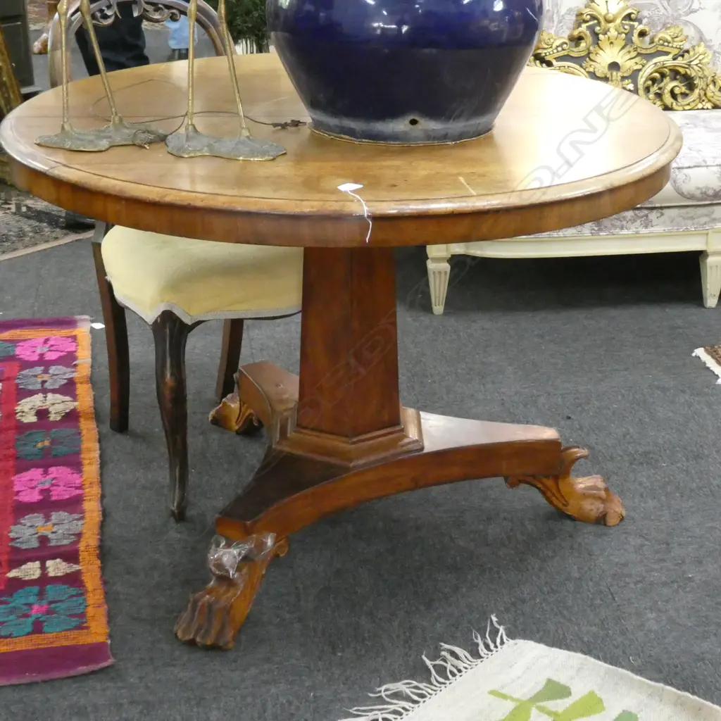 TRIPOD CLAW FOOT TABLE w HEXAGONAL COLUMN Image 1++