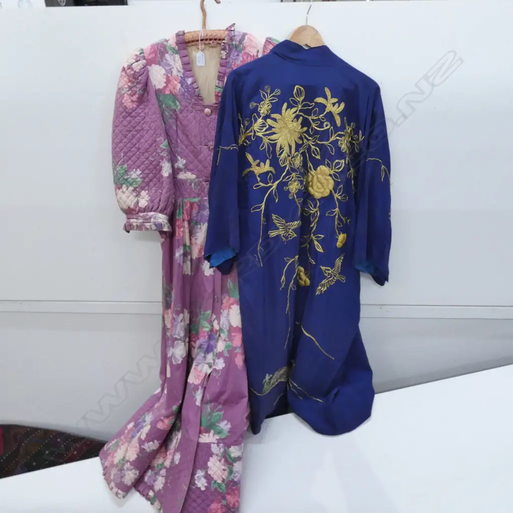 BLUE SILK ORIENTAL ROBE PLUS VINTAGE PURLE DRESSING GOWN Image 1++