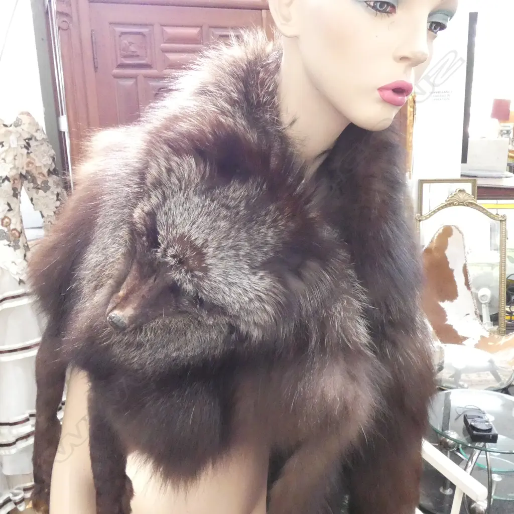 VINTAGE SILVER FOX STOLE Image 1++
