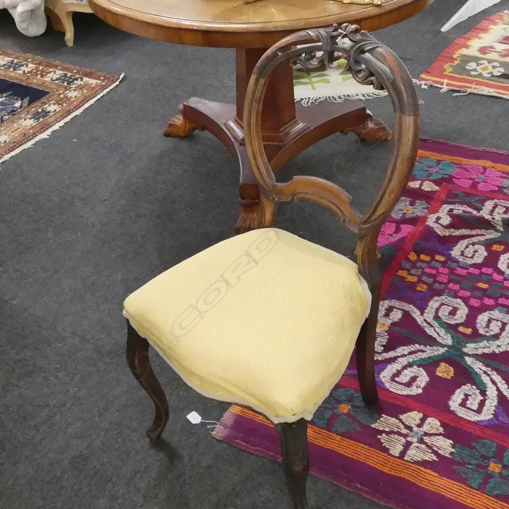 VICTORIAN BALLOON BACK CHAIR, YELLOW UPHOLSTERED SEAT Image 1++