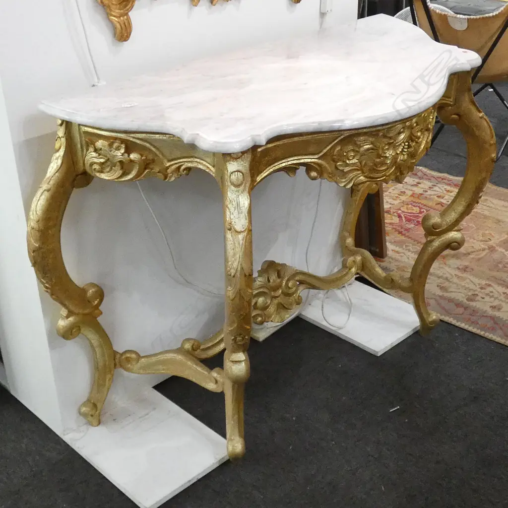 GILT CONSOLE TABLE WITH MARBLE TOP W. 1400MM Image 1++