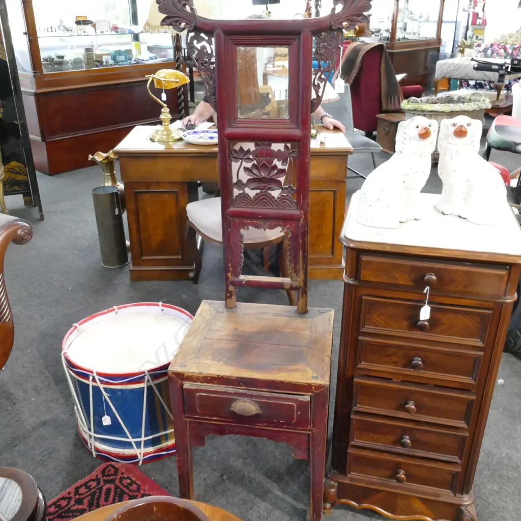 19THC CHINESE RED STAINED DRESSING MIRROR STAND Image 1++