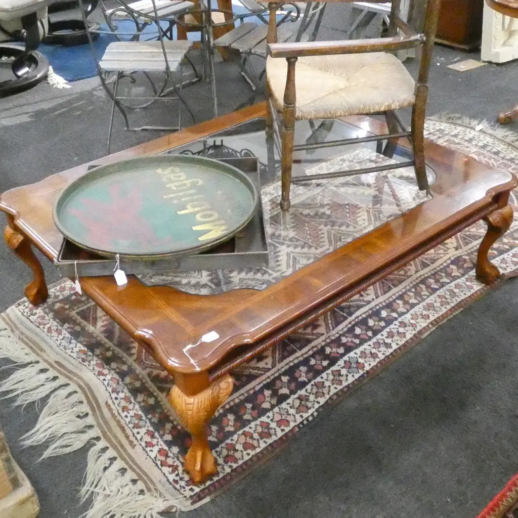 CLAWFOOT COFFEE TABLE WITH GLASS TOP 1260 X 1030MM Image 1++