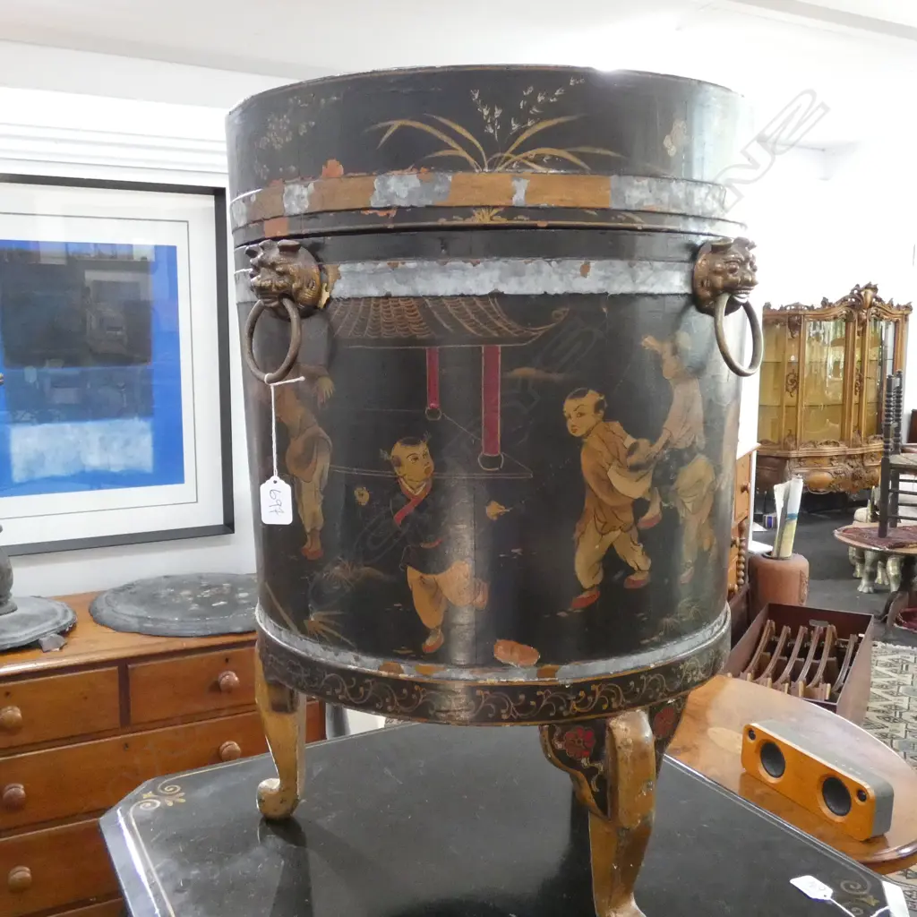 ORIENTAL CIRCULAR DRUM SIDE TABLE 660MM H 460MM DIA Image 1++