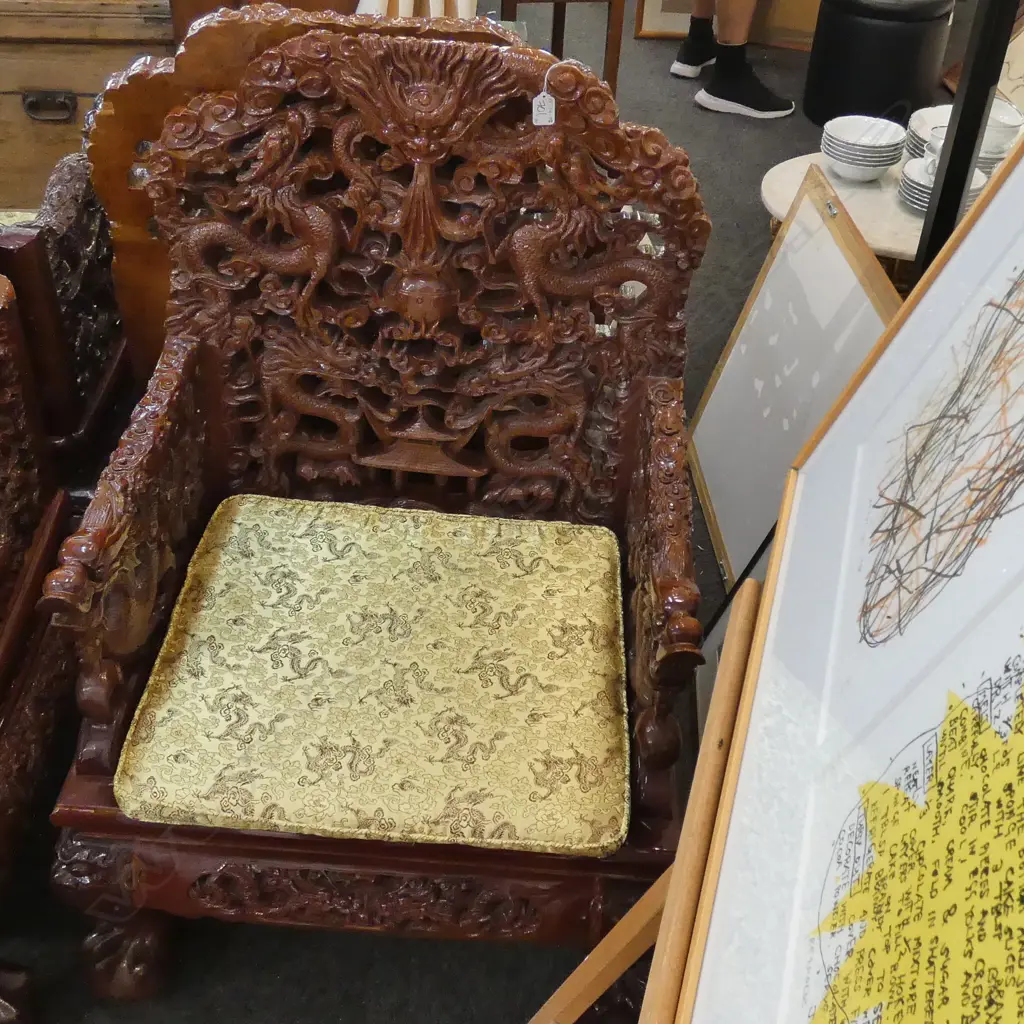 PAIR OF CARVED CHINESE ROSEWOOD EMPEROR CHAIRS Image 1++