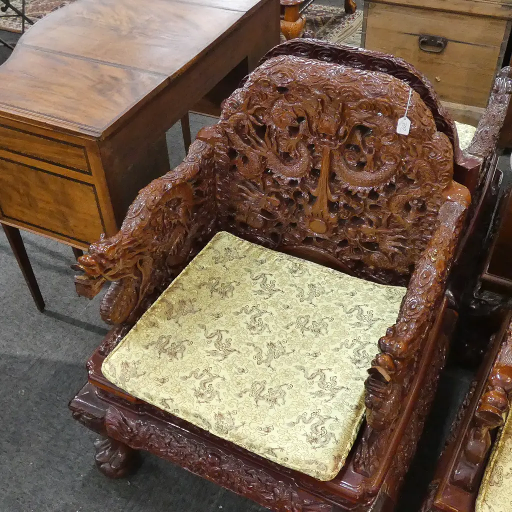PAIR OF CARVED CHINESE ROSEWOOD EMPEROR CHAIRS Image 1++
