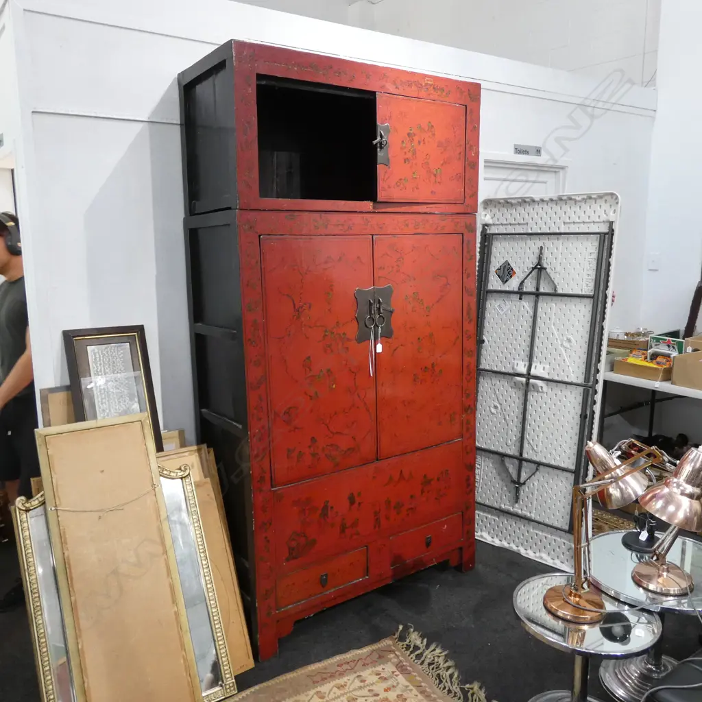 RED LACQUER CHINESE CABINET 2230MM H 1185MM W Image 1++