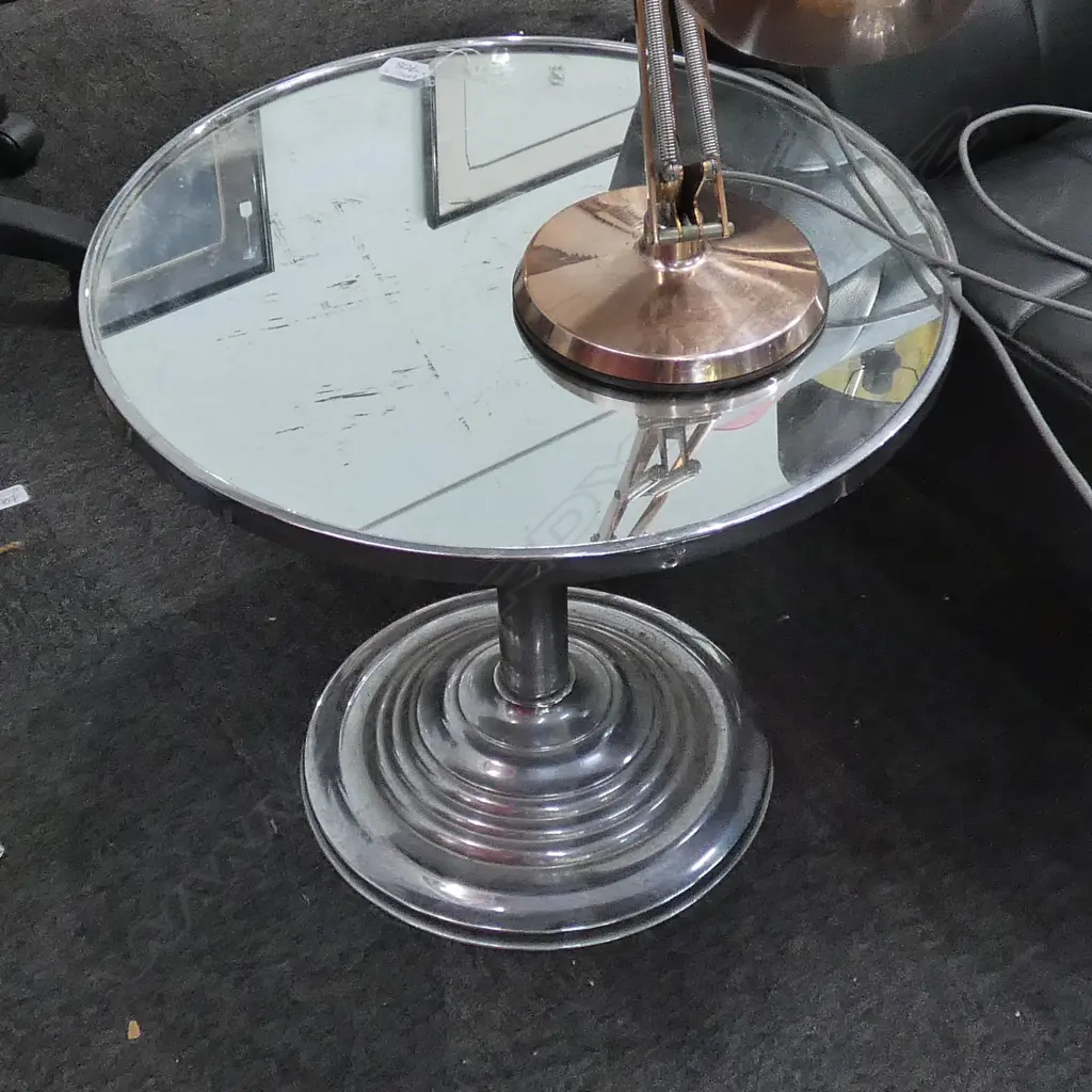 MIRROR TOP DECO CIRCULAR GLASS SIDE TABLE 550MM DIA 480MM H Image 1++