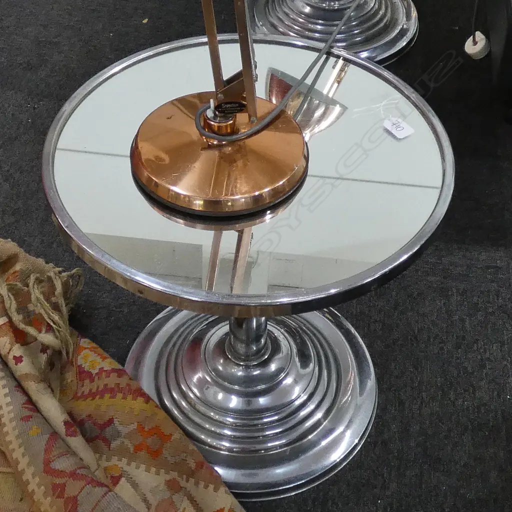 MIRROR TOP DECO CIRCULAR GLASS SIDE TABLE 450MM DIA 440MM H Image 1++