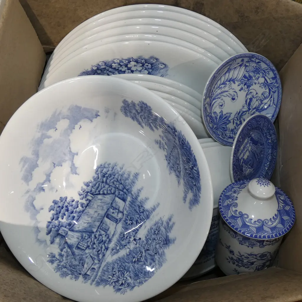BOX LOT MEAKIN B/W PLATES PLUS SOME SPODE PCES Image 1++