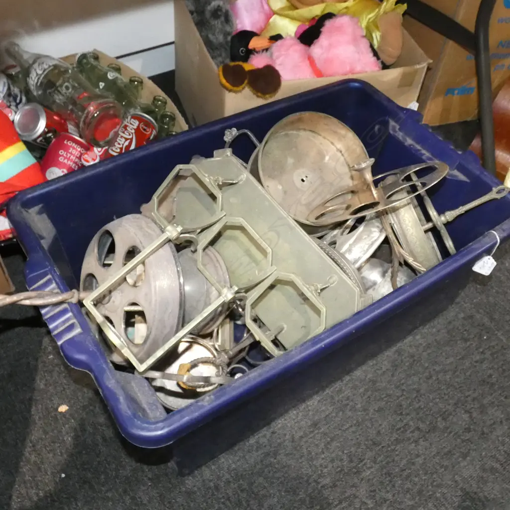 LGE BOX LOT OLD SILVER PLATE TANTALUS & CRUET FRAMES ETC Image 1++