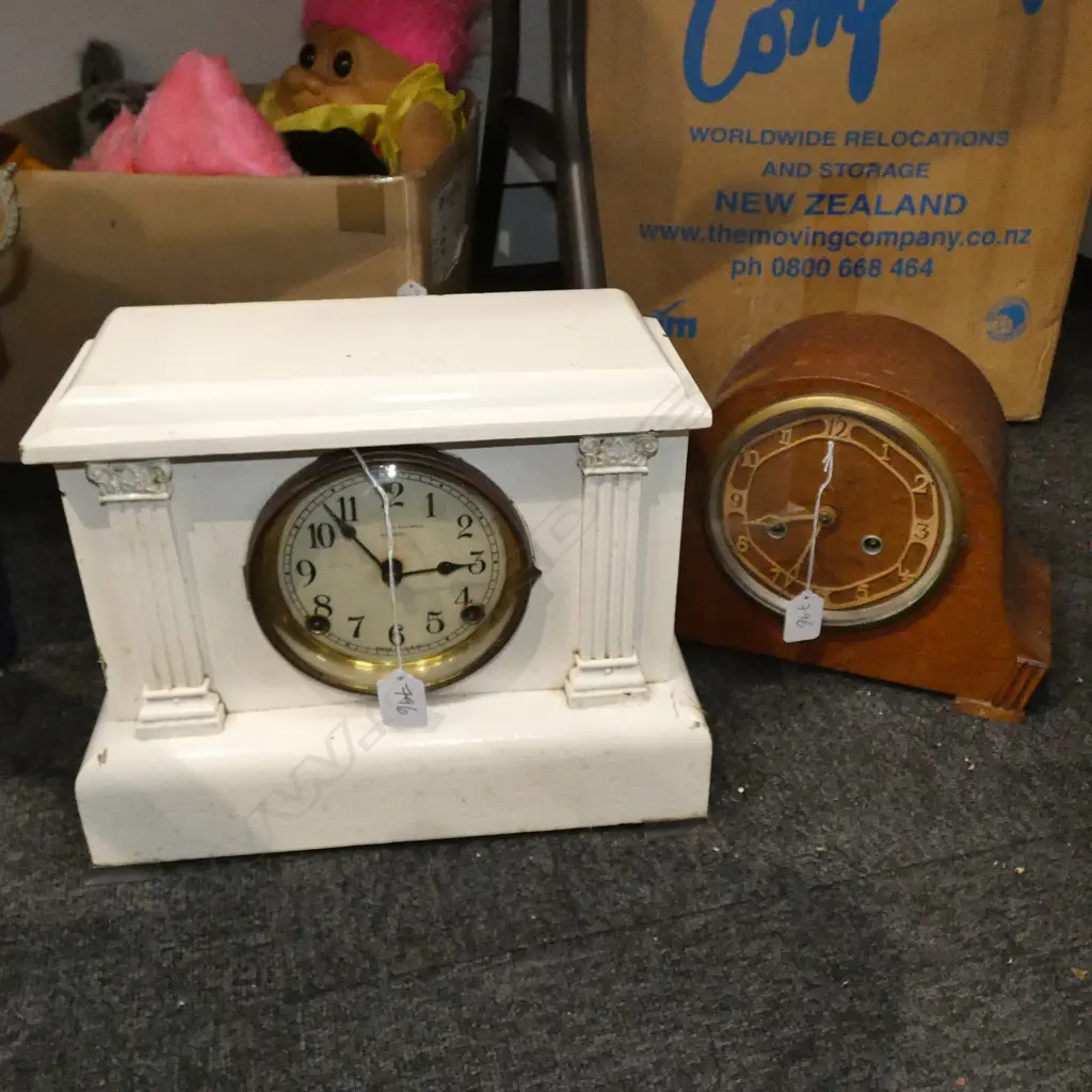 2 MANTLE CLOCKS, WHITE PAINTED AND OTHER Image 1++