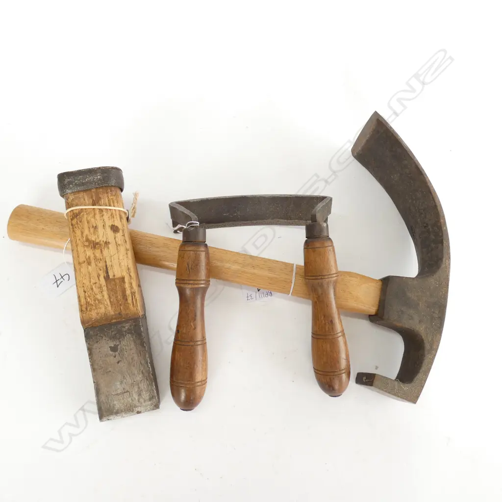 3 COOPERING TOOLS; RING BUNG, ADZE AND SCORP Image 1++