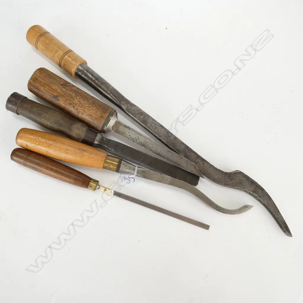 2 SWAN NECK MORTICING CHISELS + 3 OTHER Image 1++