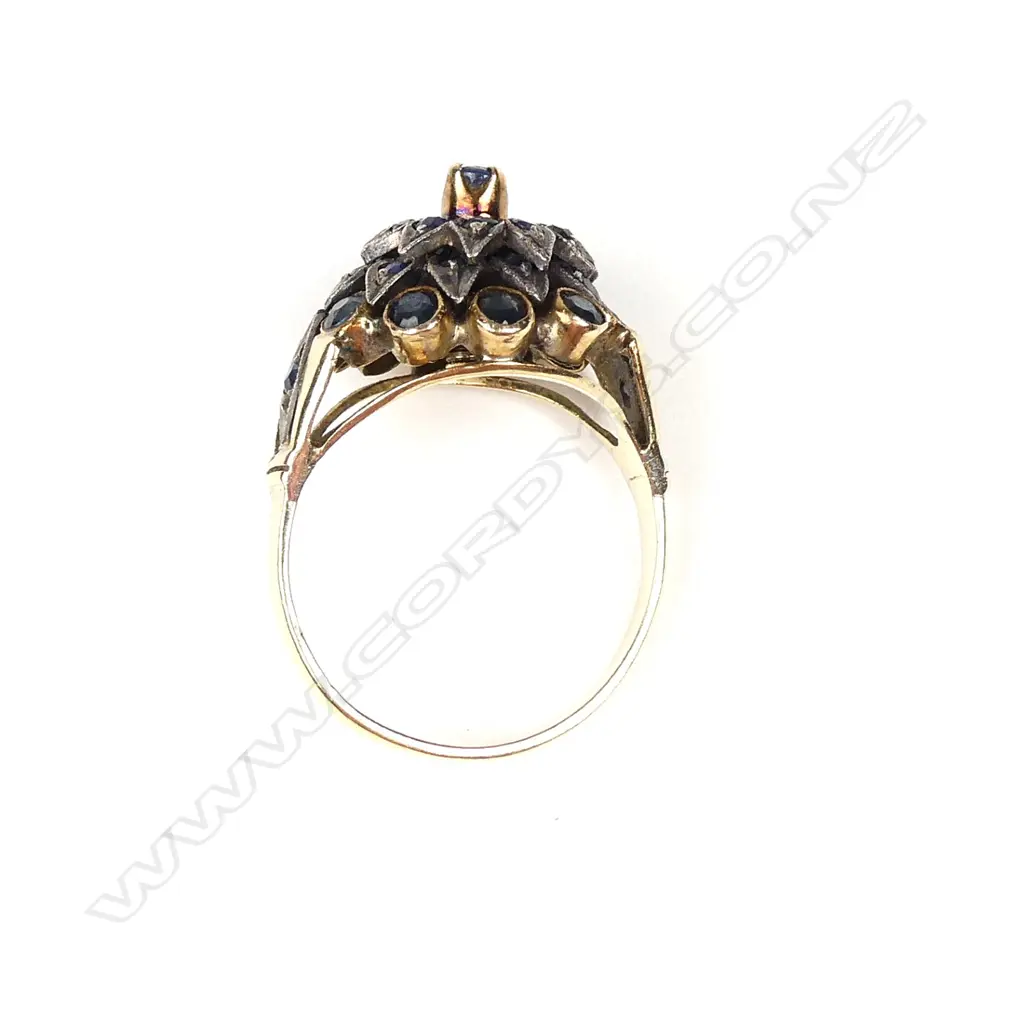 A vintage 14ct. yellow gold and multi-sapphire princess type cocktail ring Image 1++