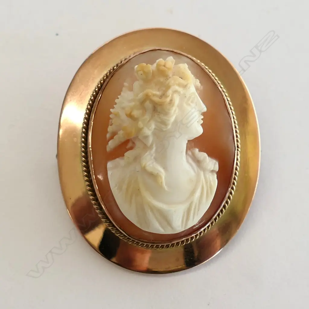 9CT GOLD FRAMED CAMEO BROOCH AUSTRALIAN MARKS ? Image 1++