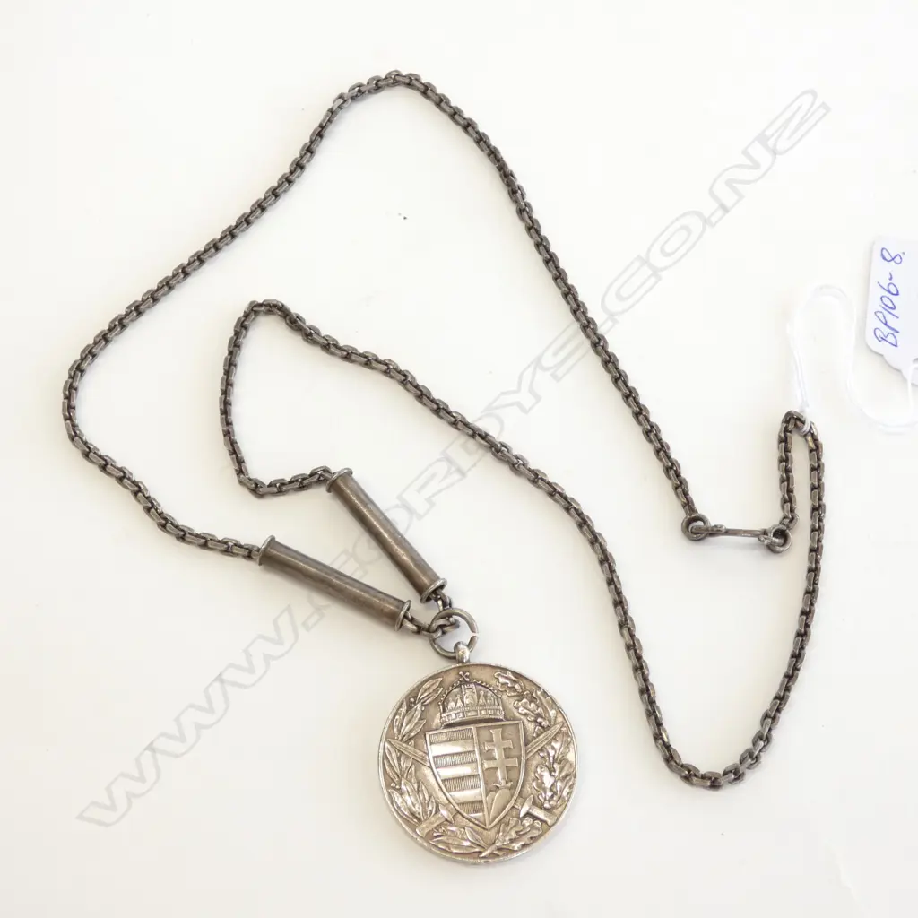  SILVER FINISHED MILITARY MEDAL ON CHAIN OLD/NEW? Image 1++