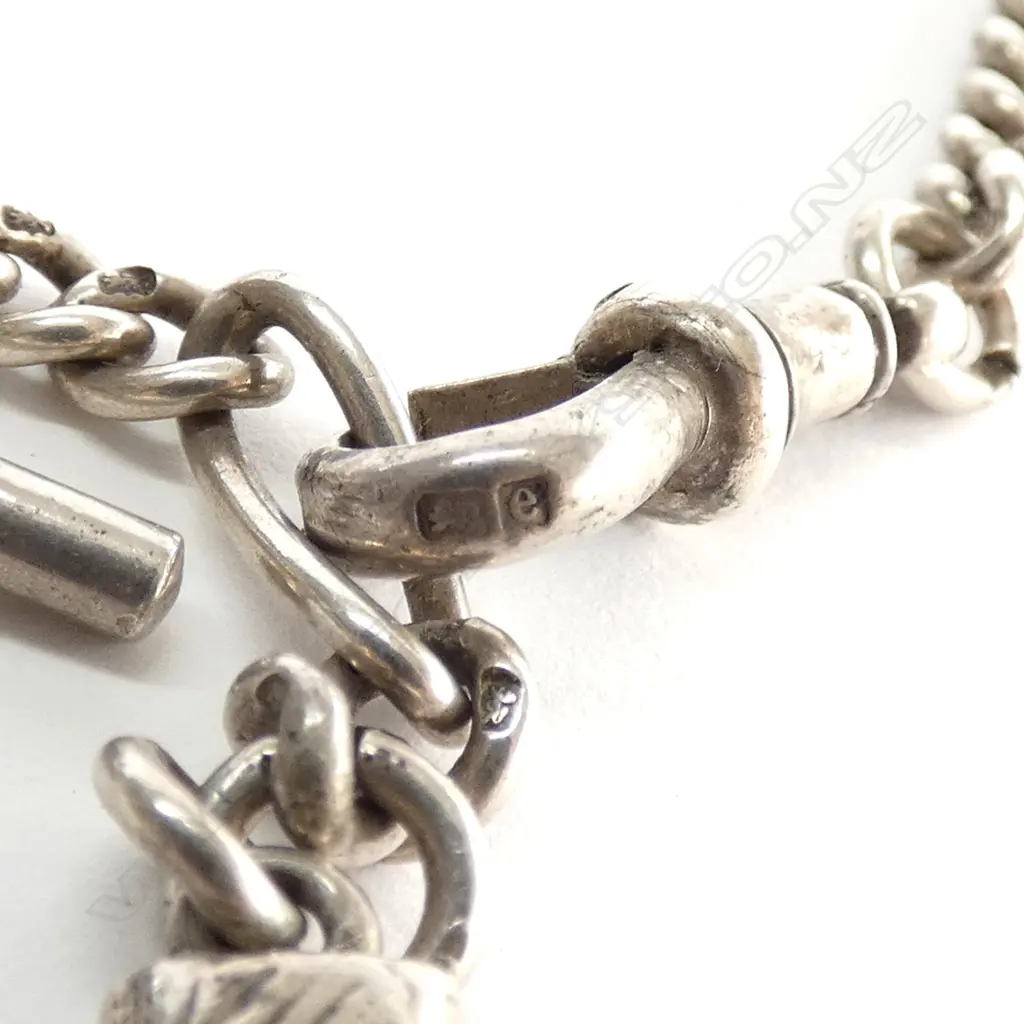 STG SILVER FOB CURB AND FANCY LINKS WITH GREENSTONE  Image 1++