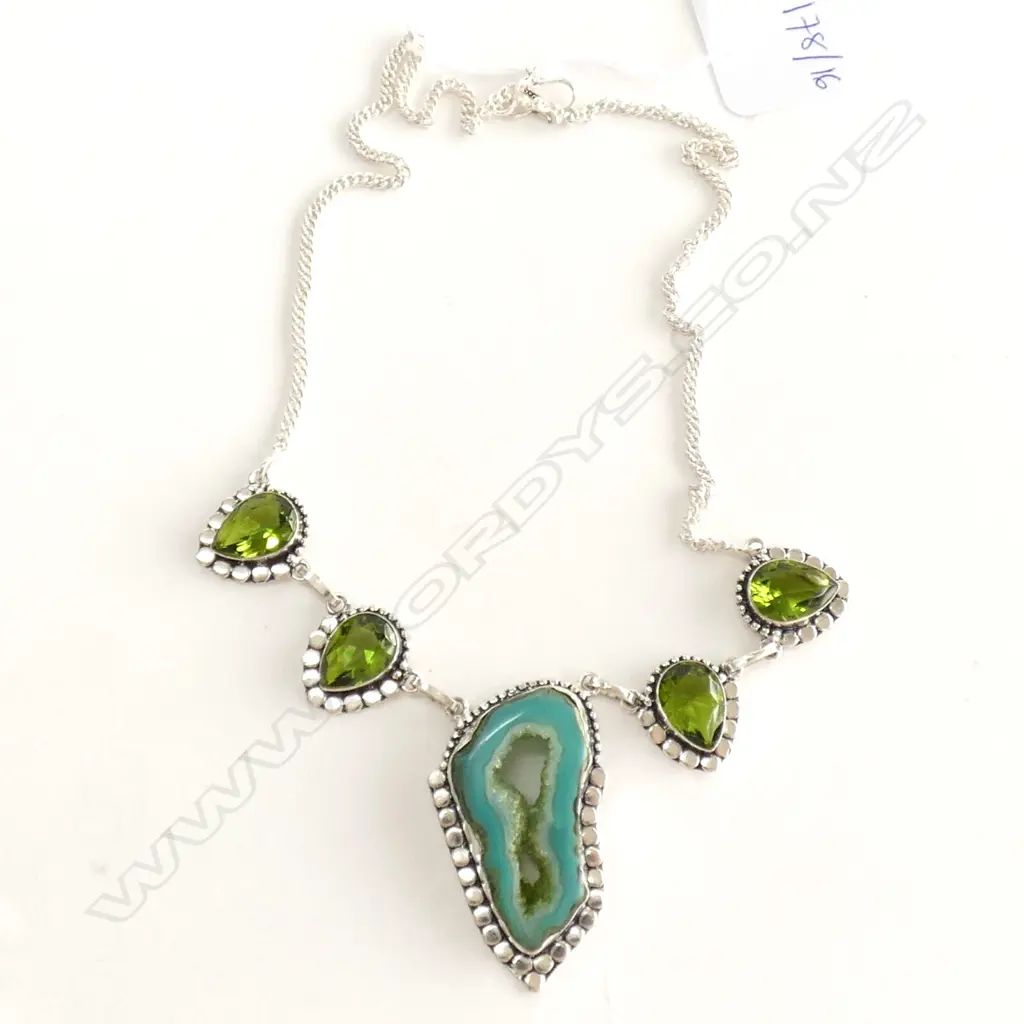 AGATE GEODE NECKLACE STG SILVER 925 MOUNT  Image 1++