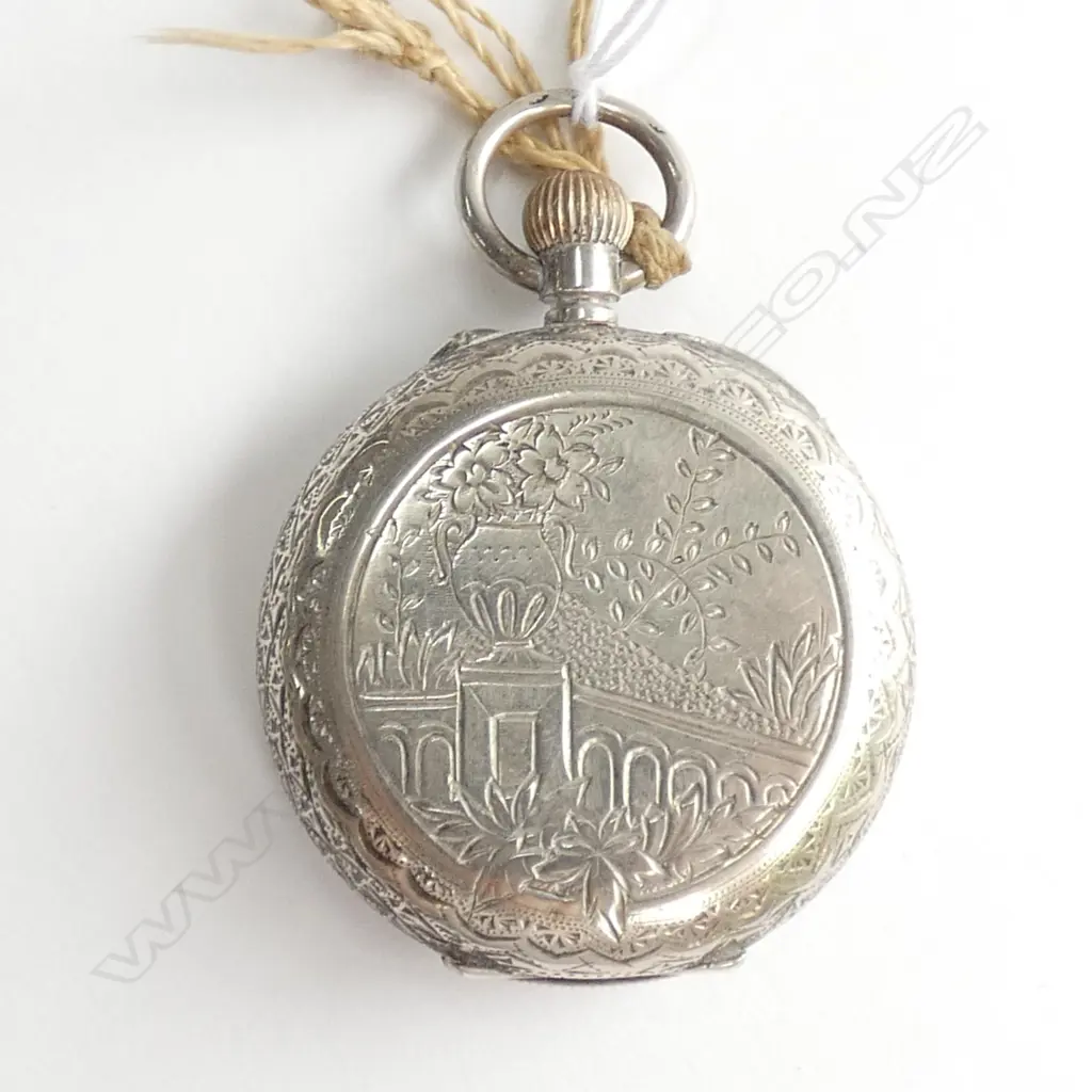 S/SILVER ENGRAVED HUNTER POCKETWATCH Image 1++