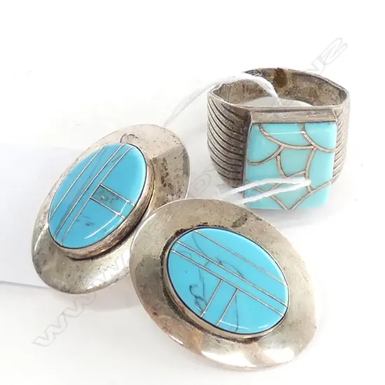 SIL TURQ. (ELLA PETER) EARRINGS & SILVER RING