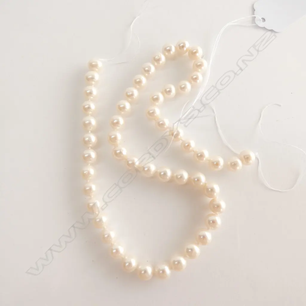 STRING WHITE ROUND FRESH WATER PEARLS Image 1++