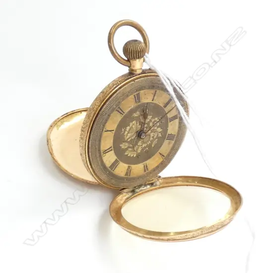 18 CT FRENCH OPEN FACE POCKETWATCH PLATED DUST COVER 37 GRAMS TOTAL WEIGHT