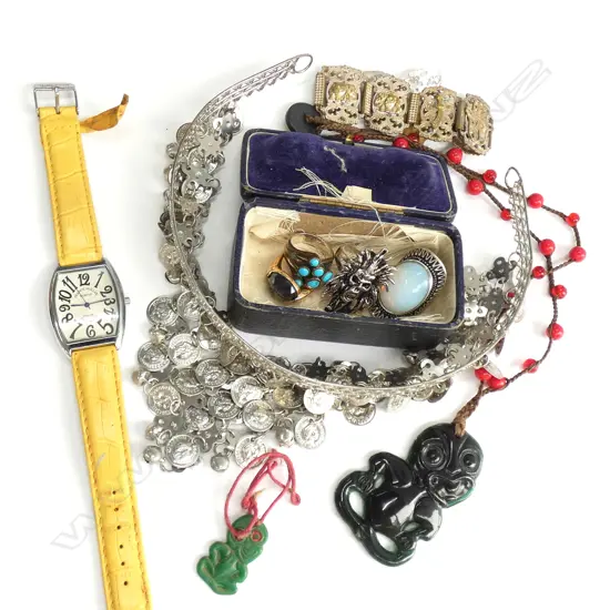 BOX COSTUME JEWELLERY INCLUDES COPY WATCH FRANK MULLER