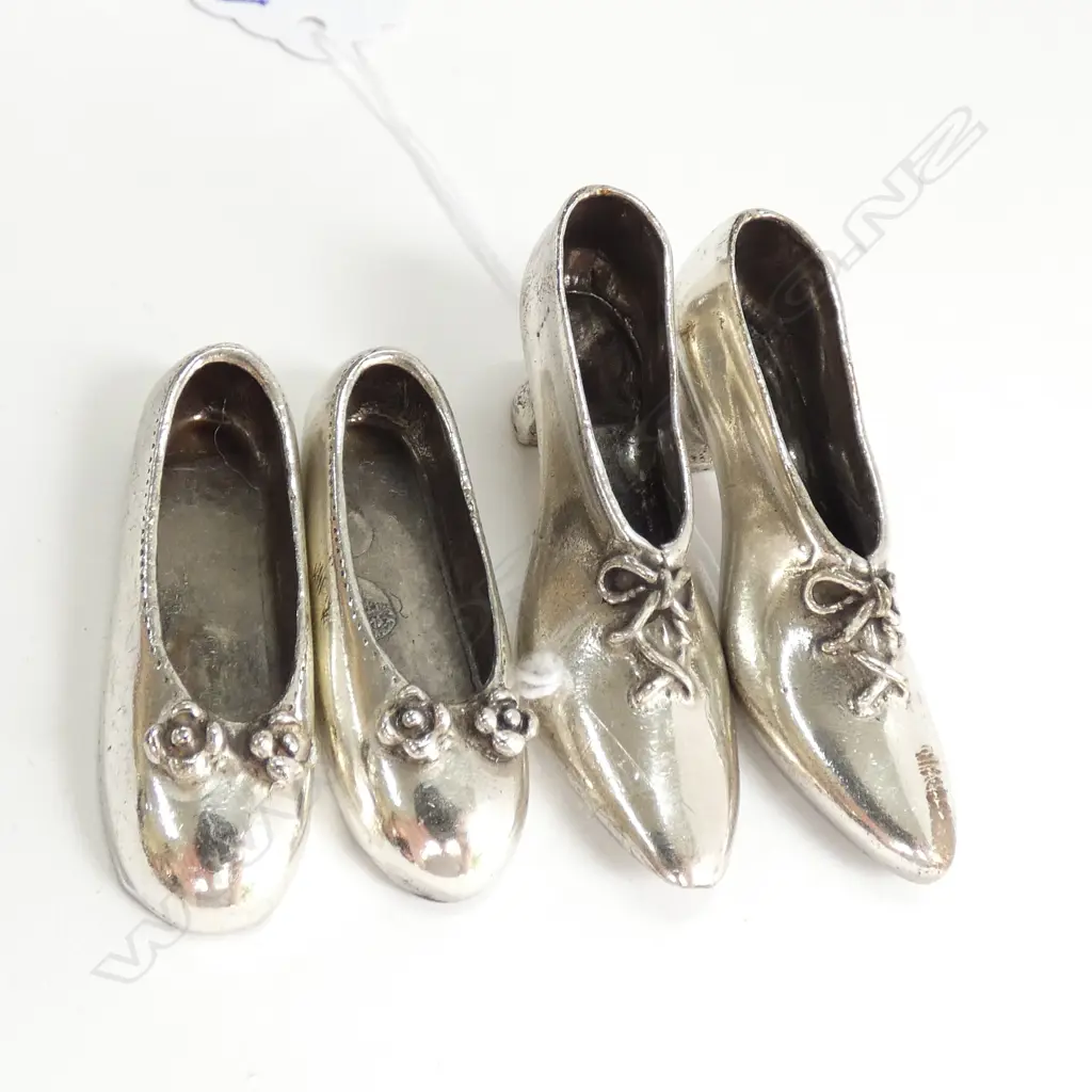 2 PRS ITALIAN 800 SILVER LADIES SHOES; HEELS AND FLATS 69 GRAMS Image 1++