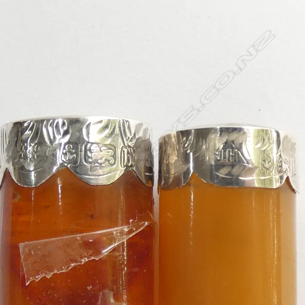 2 STG SILVER AND AMBER CIGAR HOLDERS BIRMINGHAM 1900, 1907 Image 1++