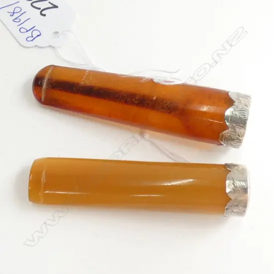 2 STG SILVER AND AMBER CIGAR HOLDERS BIRMINGHAM 1900, 1907