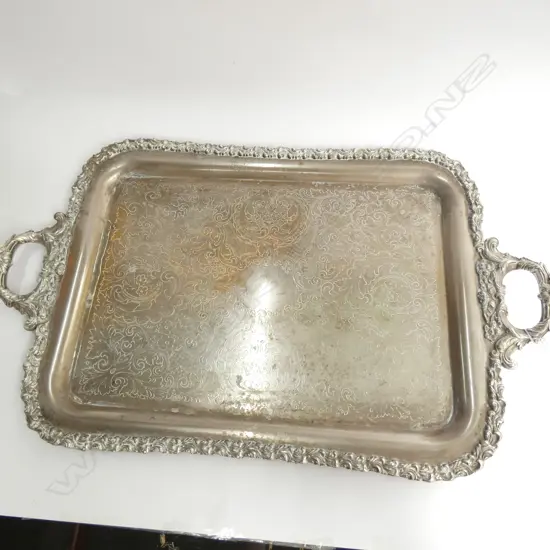 LARGE SILVER OVER COPPER TRAY W. 760MM 