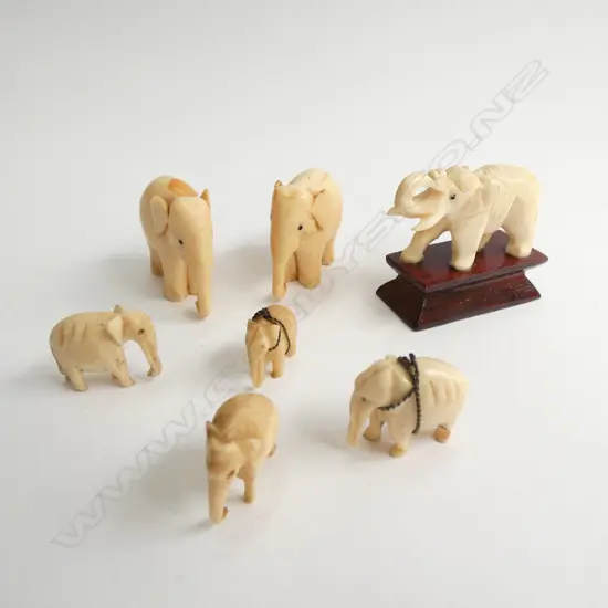 6 GRADUATED CARVED IVORY ELEPHANTS TALLEST 27mm