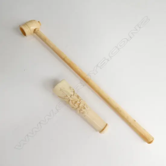 2 ORIENTAL CARVED IVORY  PIPES