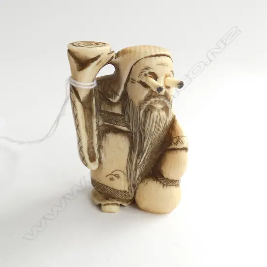 JAPANESE CARVED IVORY NETSUKE SENIN...