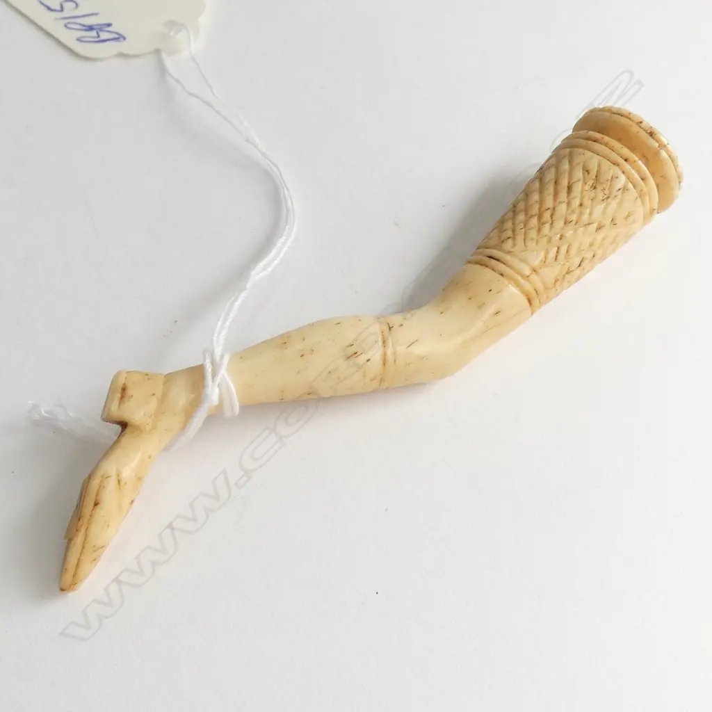 19TthC CARVED PIPE LADY'S LEG PIPE TAMPER Image 1++