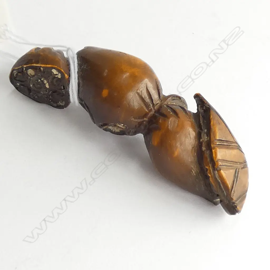 JAPANESE CARVED STAINED IVORY 2 MELON NETSUKE SIGNED Image 1++