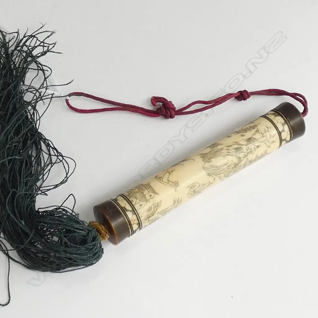 ORIENTAL BONE NEEDLE CASE HORN ENDS WITH TASSLE Image 1++