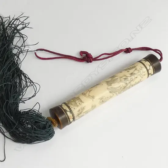 ORIENTAL BONE NEEDLE CASE HORN ENDS WITH TASSLE