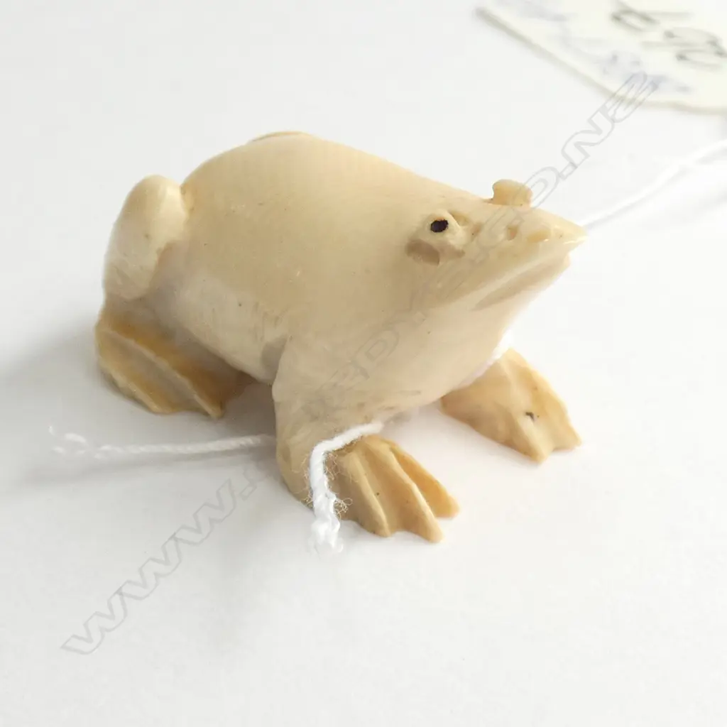 JAPANESE CARVED IVORY FROG NETSUKE SIGNED Image 1++