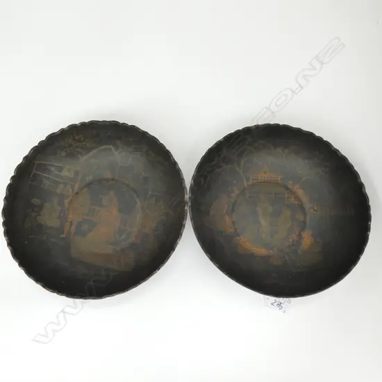 2 ORIENTAL LACQUER BOWLS 225MM DIA