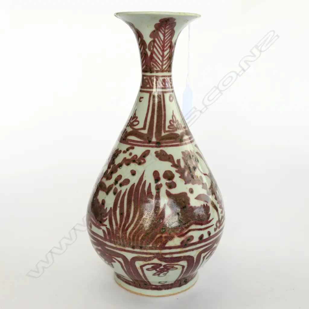 CHINESE BALUSTER VASE, DARK RED & WHITE, H.270MM Image 1++