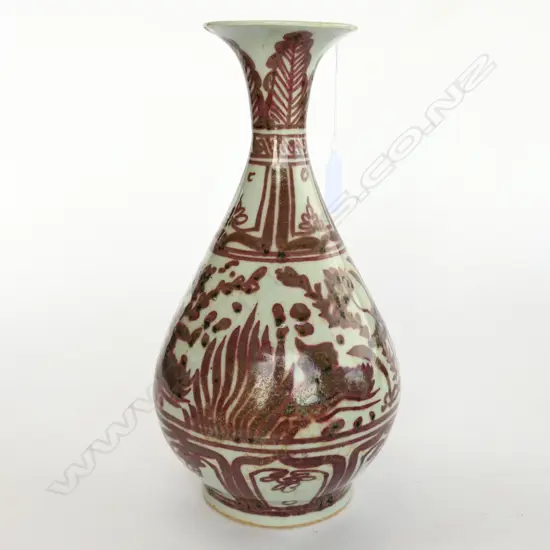 CHINESE BALUSTER VASE, DARK RED & WHITE, H.270MM