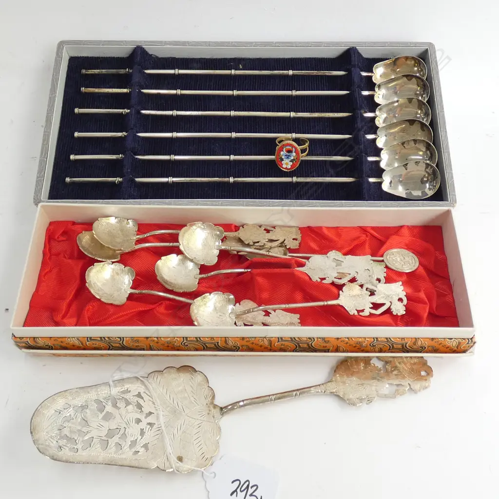 SET 6 CHINESE SILVER STRAW SPOONS + 7 PCE THAI SILVER SET... Image 1++