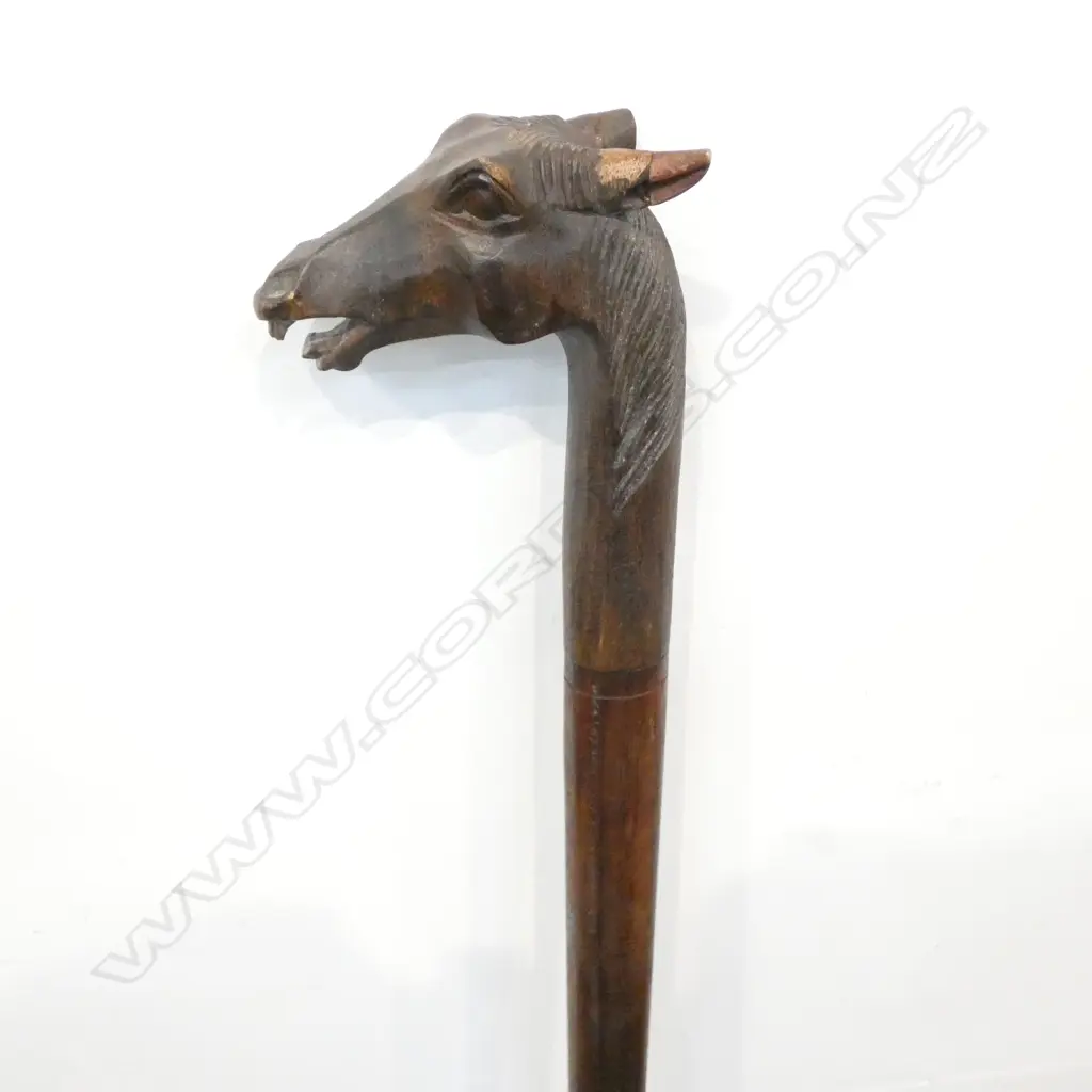 CARVED HORSES HEAD WALKING STICK EARS A.F Image 1++