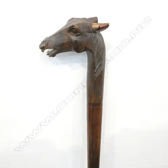 CARVED HORSES HEAD WALKING STICK EARS A.F