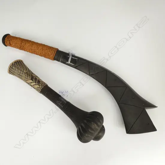 2 TRIBAL PCES; ULA THROWING CLUB L. 320MM AND OTHER