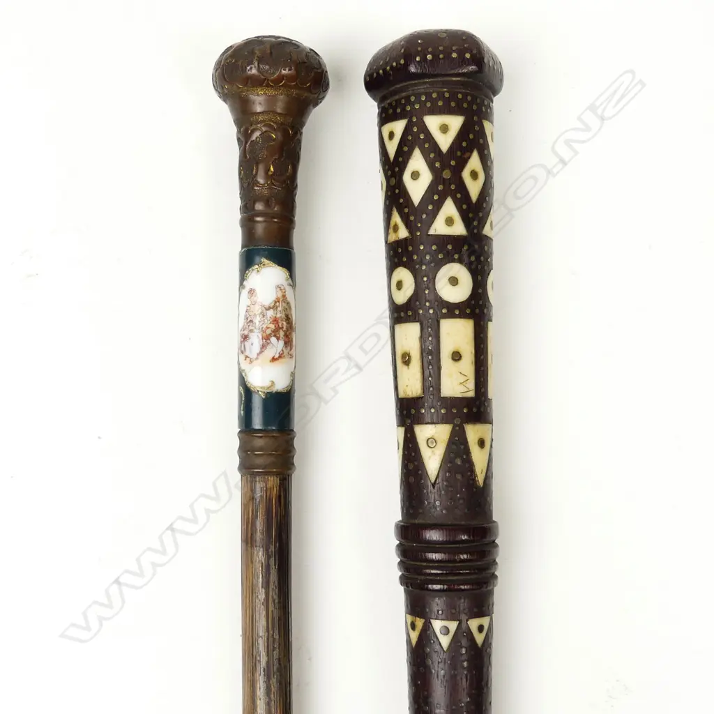 A 19thC African inlaid fly whisk handle Image 1++