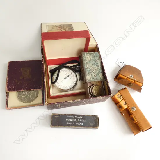 FESTIVAL OF BRITAIN COIN, WORLD COINS, DICE, STOPWATCH