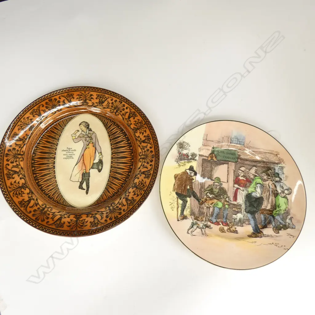 2 ROYAL DOULTON PLATES; COBLER SCENE & "JOYS SHARED WITH OTHERS ARE MORE THAN ENJOYED" 270MM DIAM Image 1++